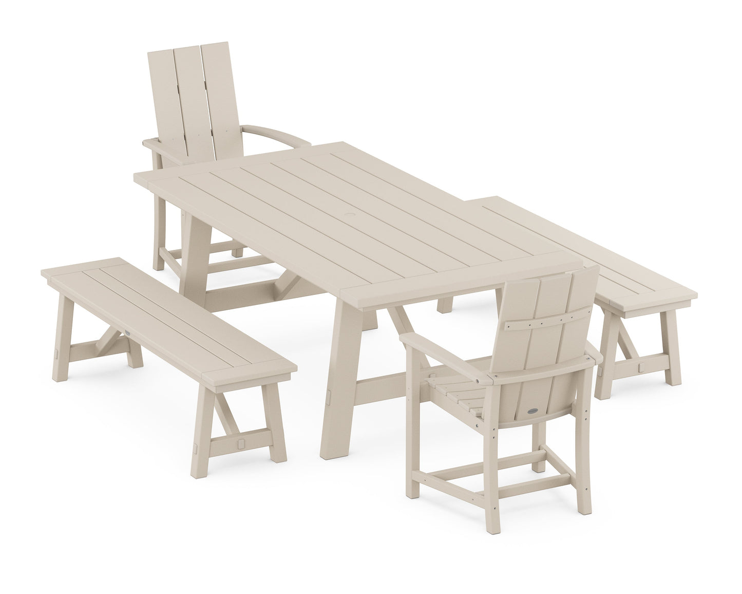 Modern Adirondack 5-Piece Rustic Farmhouse Dining Set With Benches