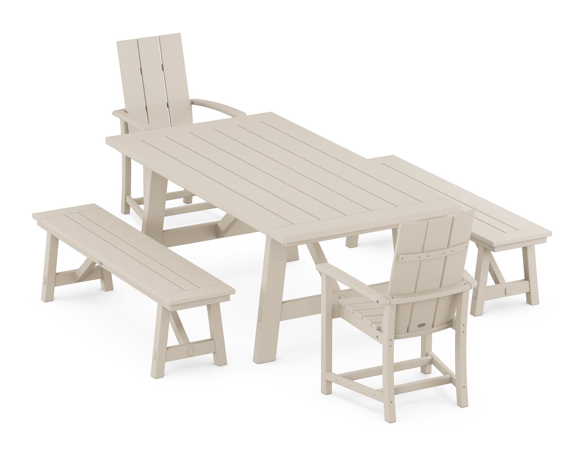 Modern Adirondack 5-Piece Rustic Farmhouse Dining Set With Benches