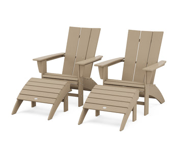 Modern Curveback Adirondack Chair 4-Piece Set with Ottomans