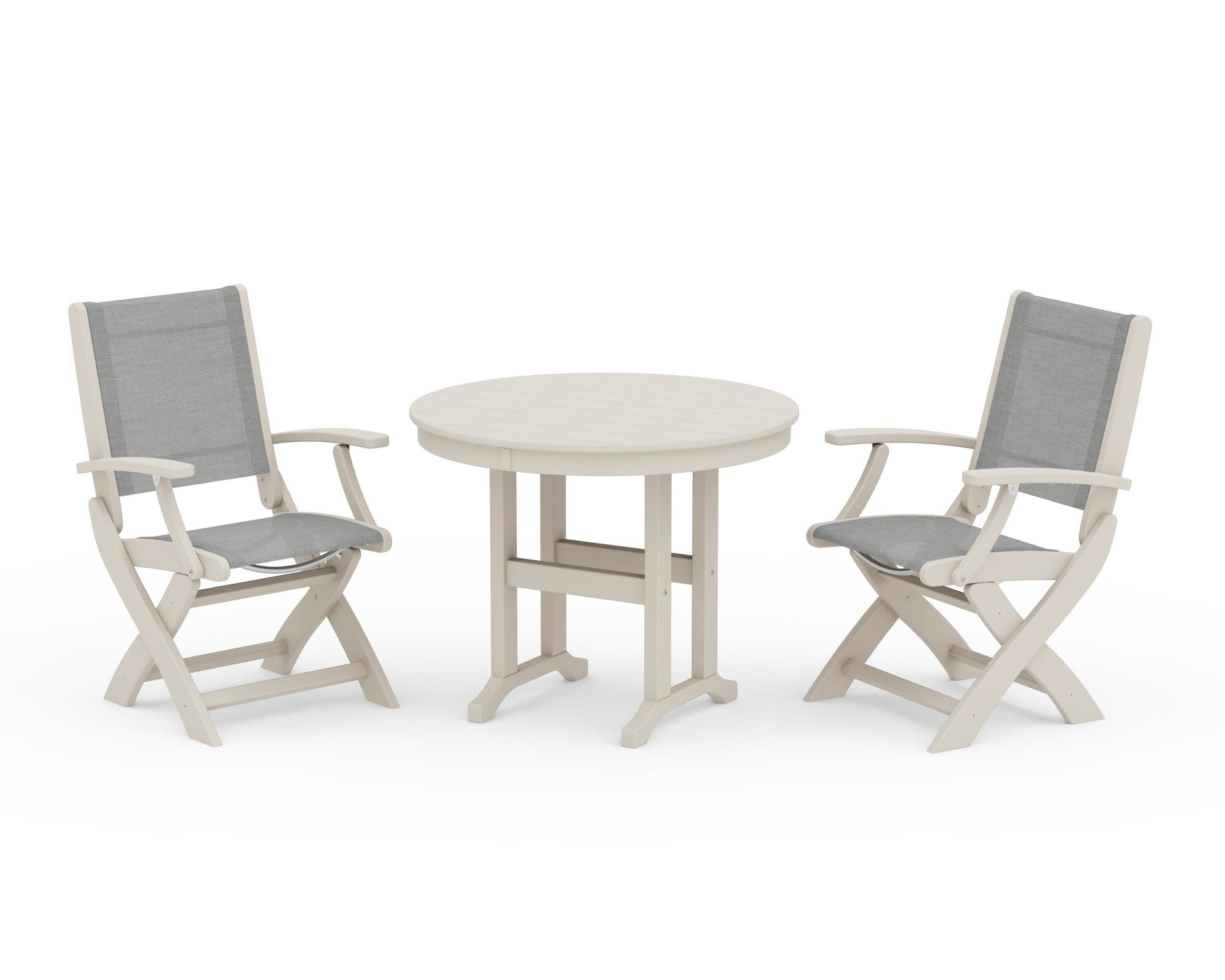 Coastal Folding Chair 3-Piece Round Dining Set