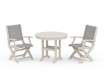 Coastal Folding Chair 3-Piece Round Dining Set