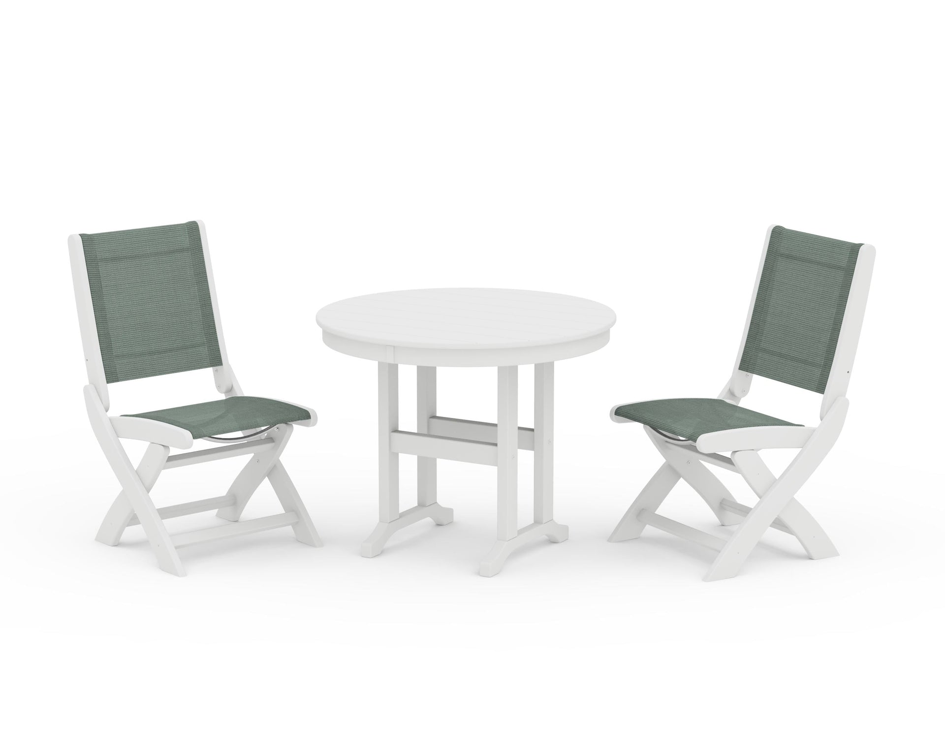 Coastal Folding Side Chair 3-Piece Round Dining Set