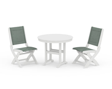 Coastal Folding Side Chair 3-Piece Round Dining Set