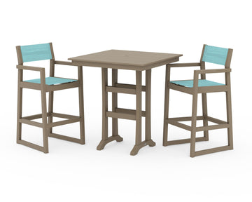 EDGE Sling Arm Chair 3-Piece Farmhouse Bar Set with Trestle Legs