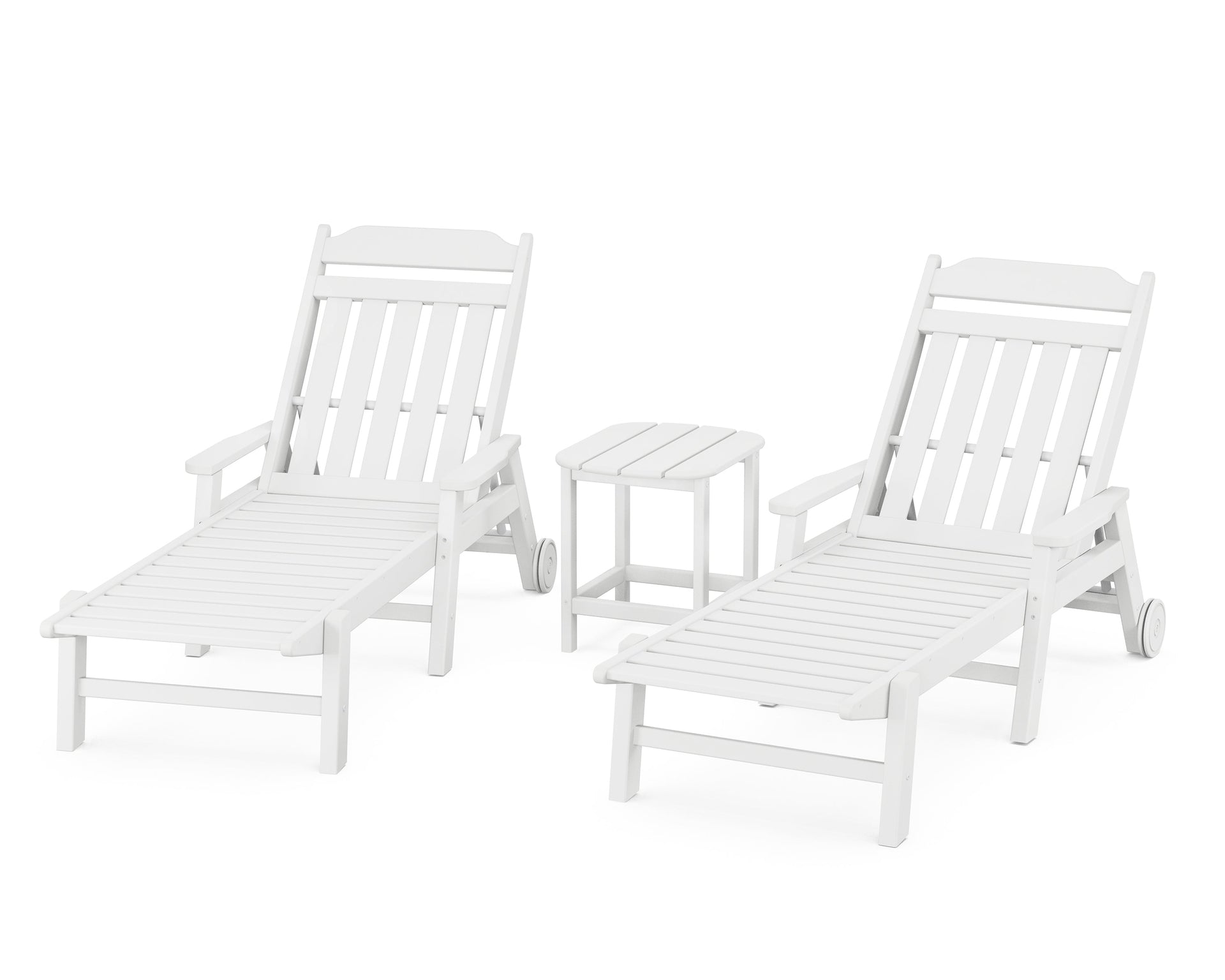 Cottage 3-Piece Chaise Set with Arms and Wheels