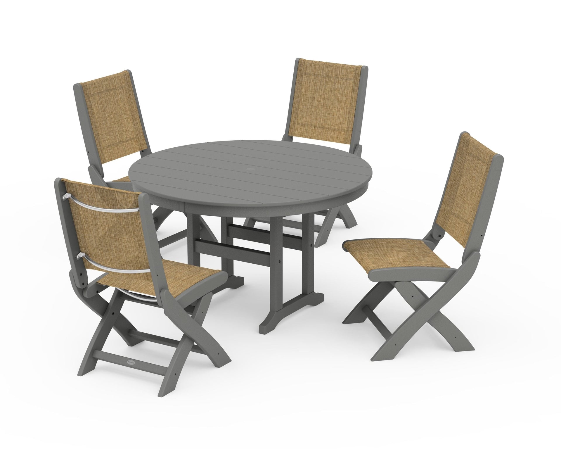 Coastal Folding Side Chair 5-Piece Round Dining Set