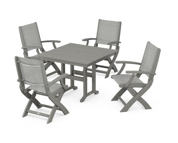 Coastal Folding Chair 5-Piece Farmhouse Dining Set
