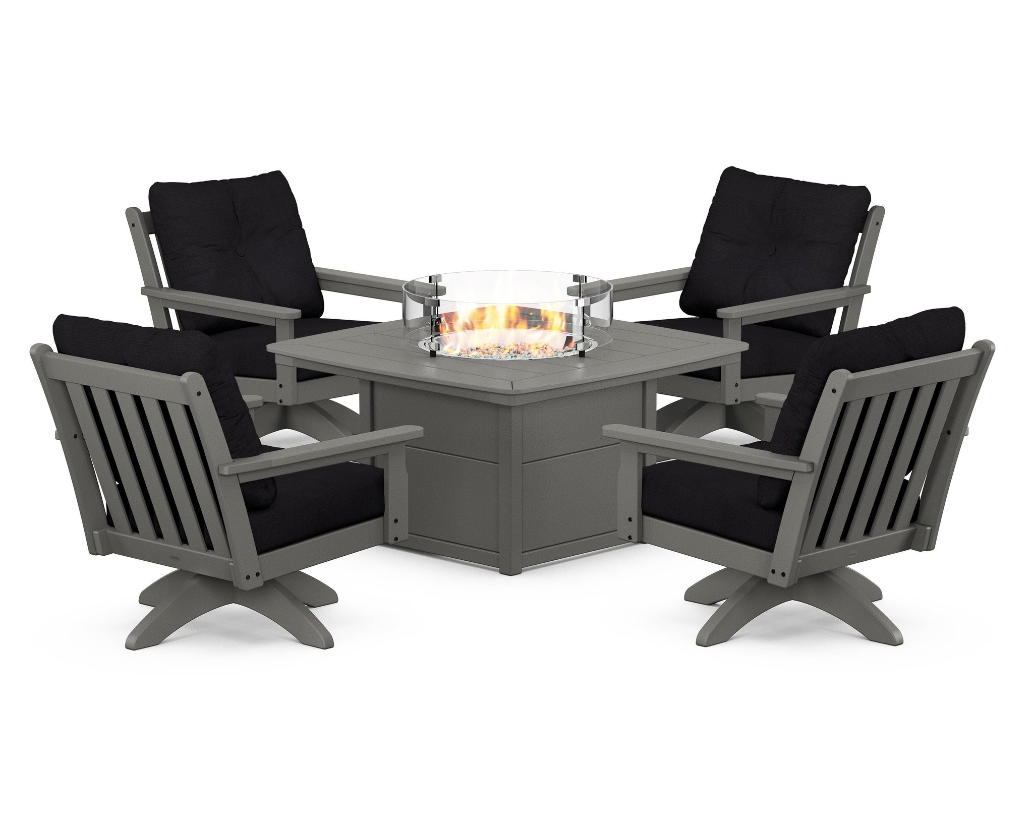 Vineyard 5-Piece Deep Seating Swivel Conversation Set with Fire Pit Table
