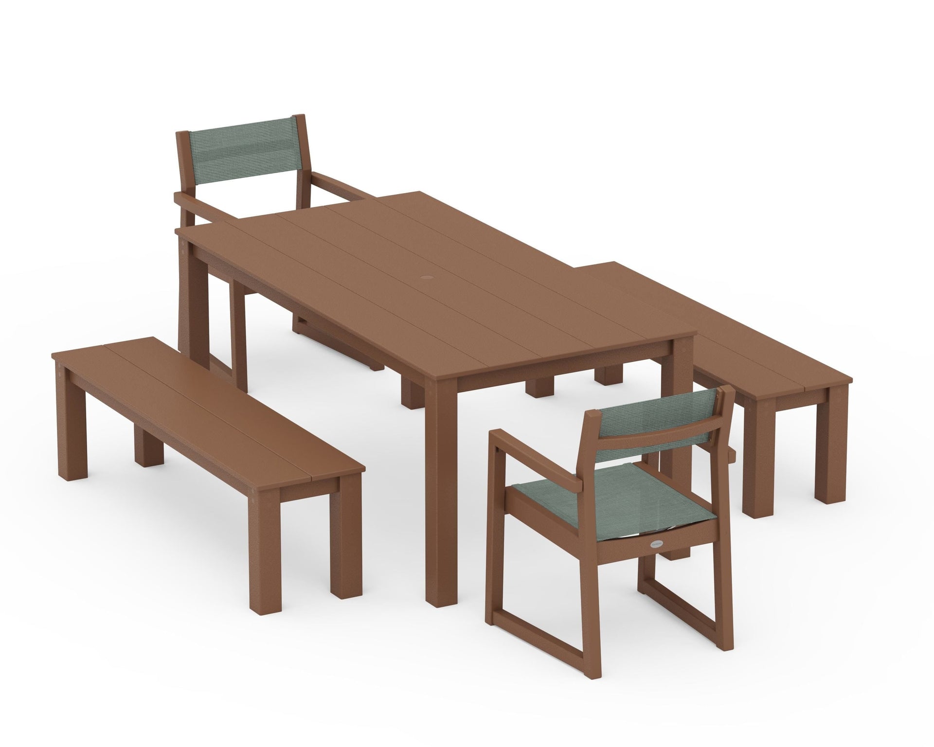 EDGE Sling Arm Chair 5-Piece Parsons Dining Set with Benches