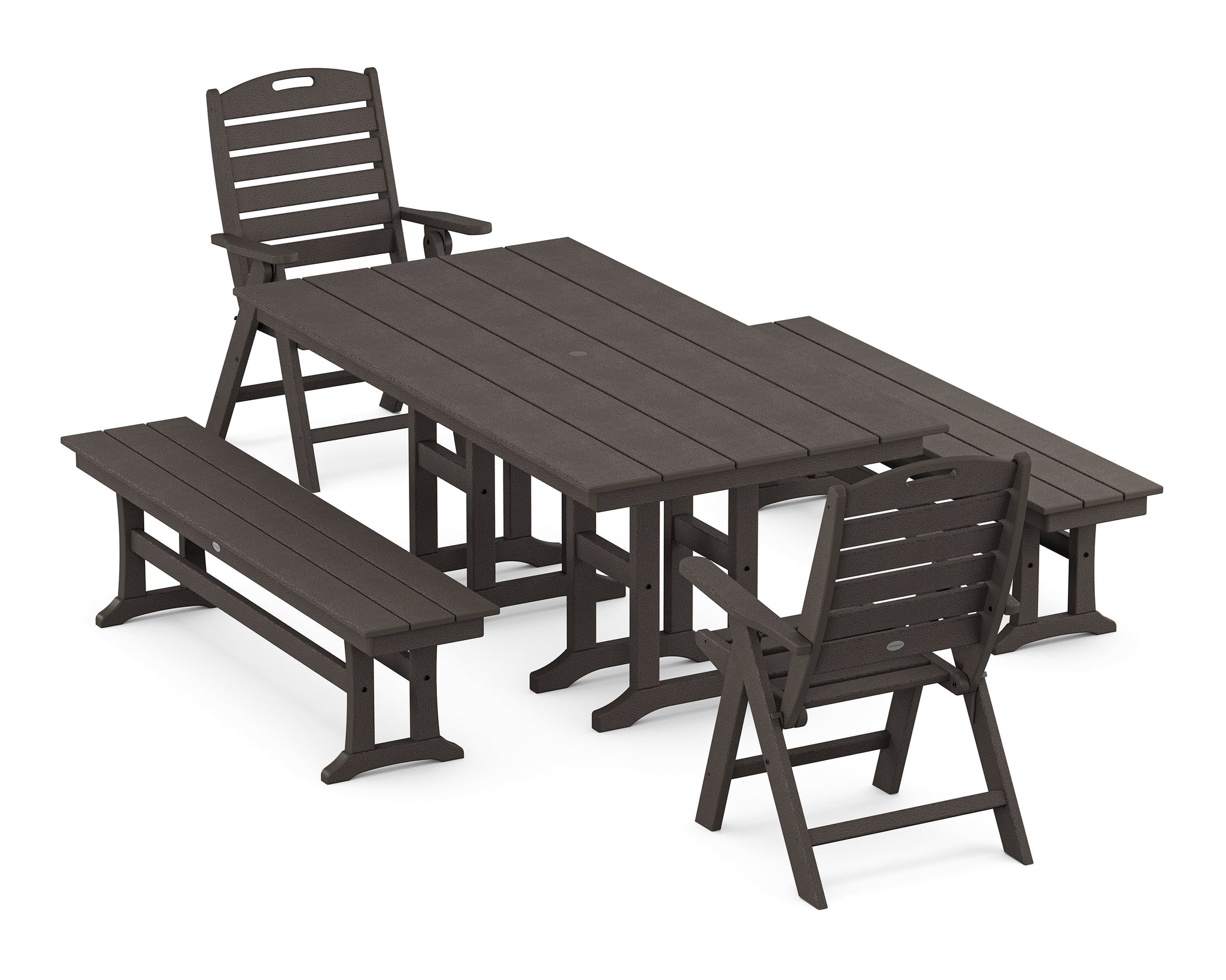 Nautical Highback 5-Piece Farmhouse Dining Set with Benches