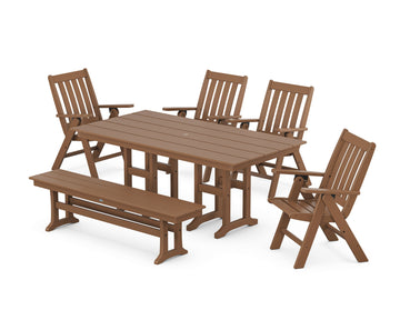 Vineyard Folding Chair 6-Piece Farmhouse Dining Set with Bench