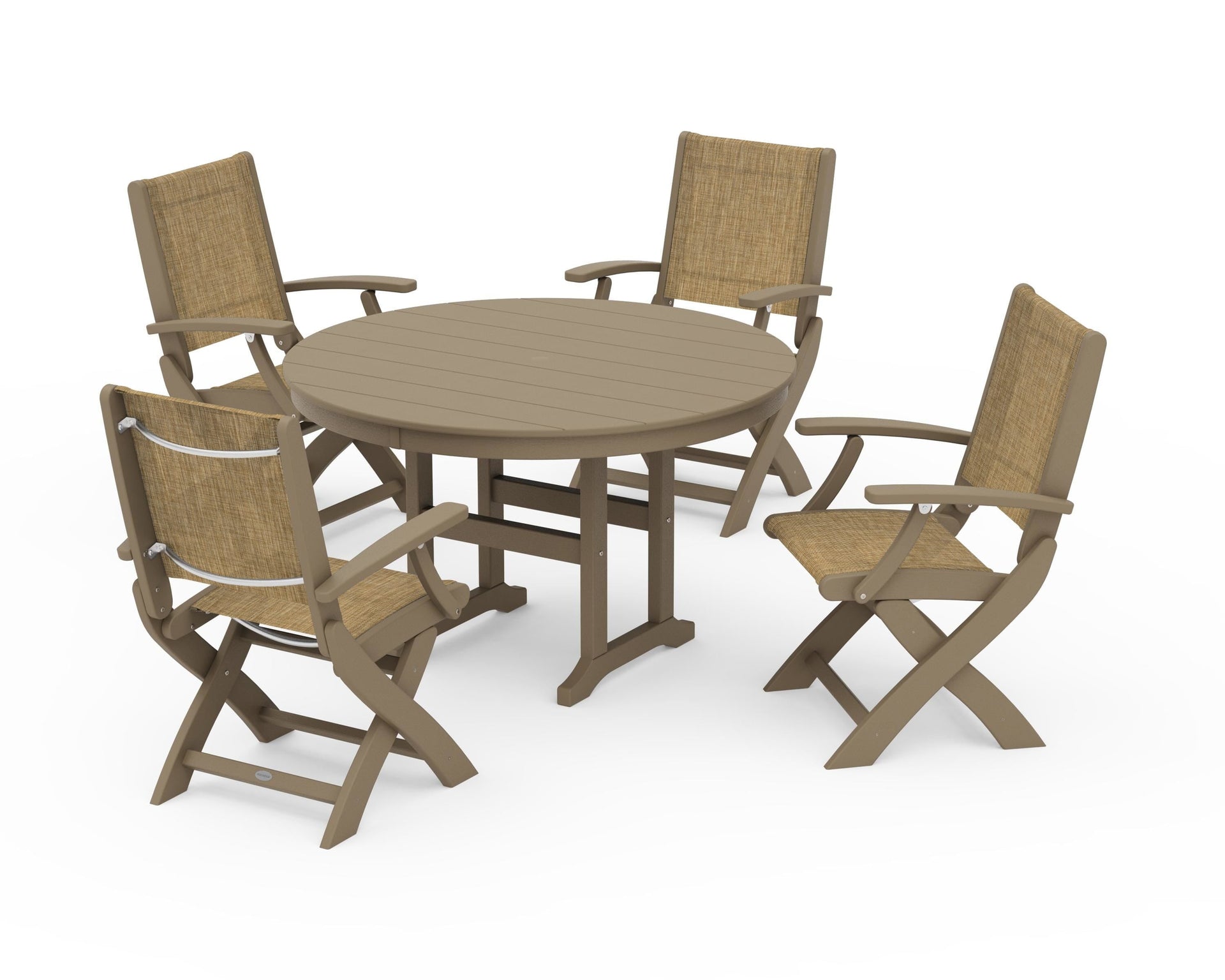 Coastal Folding Chair 5-Piece Round Dining Set