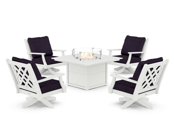 Wovendale 5-Piece Deep Seating Swivel Conversation Set with Fire Pit Table
