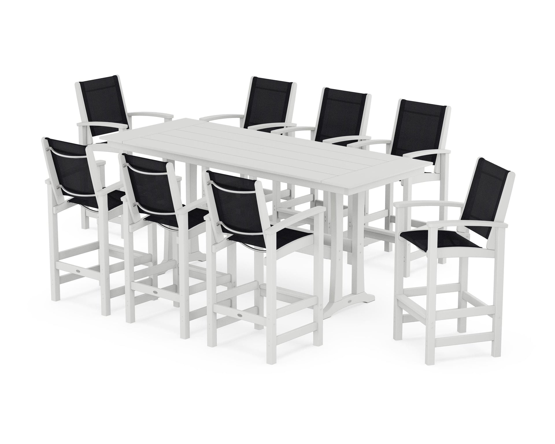 Coastal 9-Piece Farmhouse Bar Set with Trestle Legs