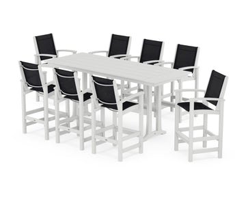 Coastal 9-Piece Farmhouse Bar Set with Trestle Legs