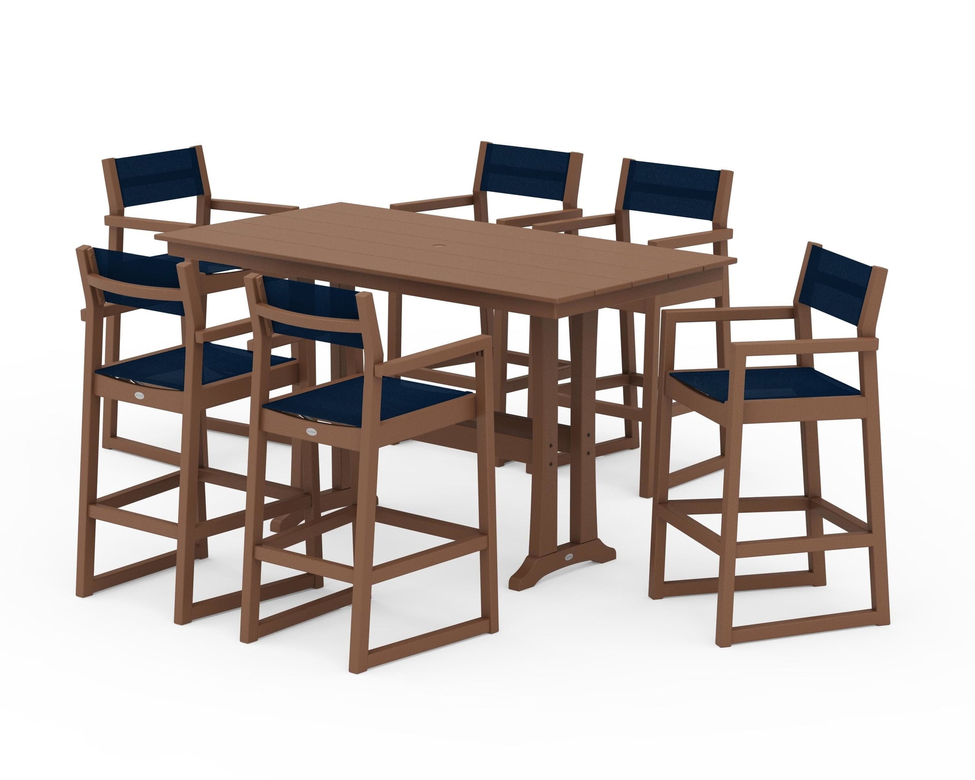 EDGE Sling Arm Chair 7-Piece Farmhouse Bar Set with Trestle Legs