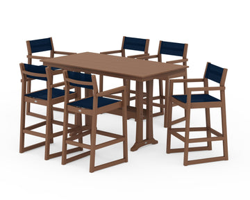 EDGE Sling Arm Chair 7-Piece Farmhouse Bar Set with Trestle Legs