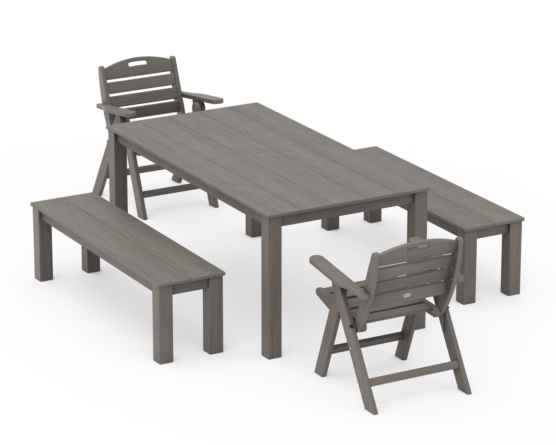 Nautical Folding Lowback Chair 5-Piece Parsons Dining Set with Benches