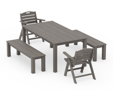 Nautical Folding Lowback Chair 5-Piece Parsons Dining Set with Benches