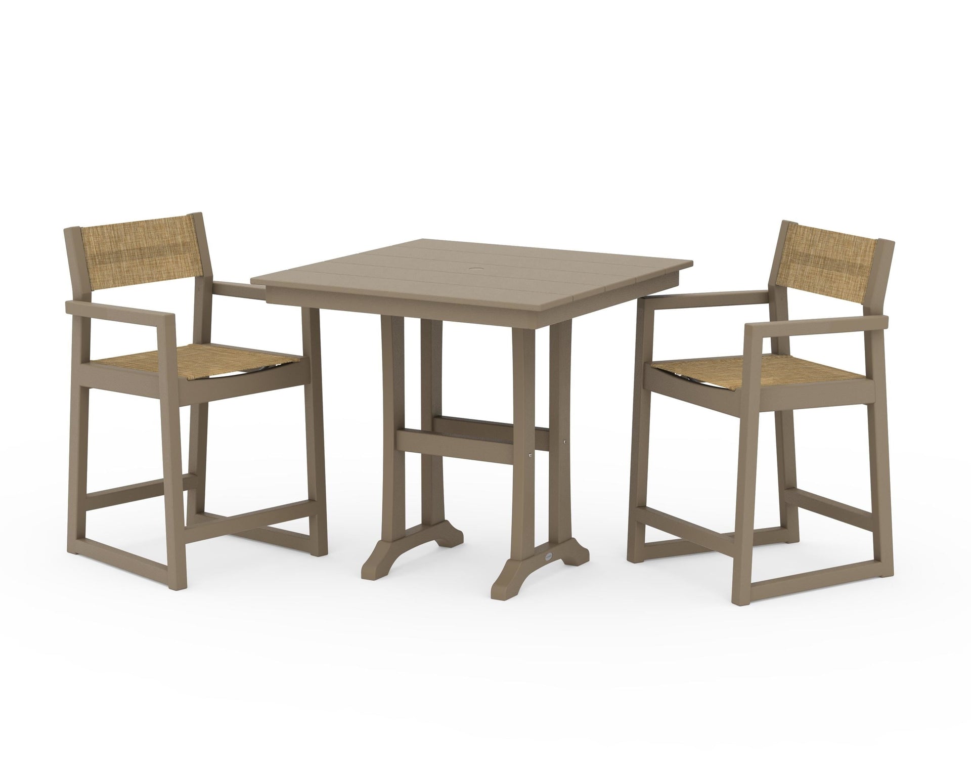 EDGE Sling Arm Chair 3-Piece Farmhouse Counter Set with Trestle Legs