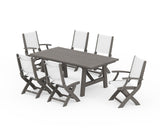Coastal Folding Chair 7-Piece Rustic Farmhouse Dining Set