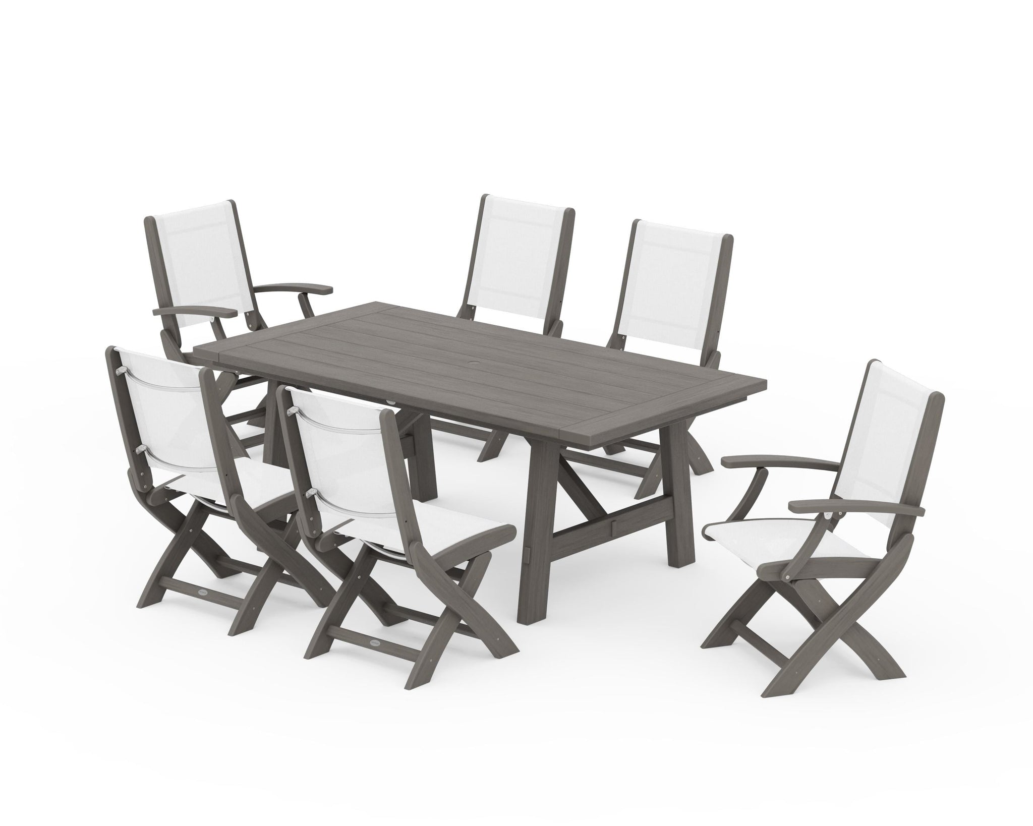 Coastal Folding Chair 7-Piece Rustic Farmhouse Dining Set