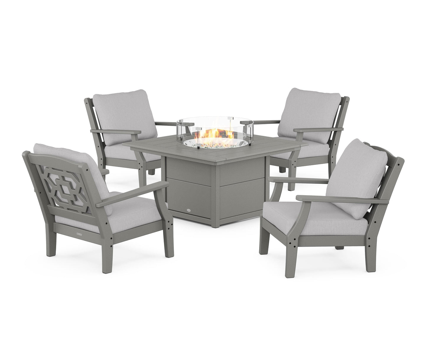 Chinoiserie 5-Piece Deep Seating Set with Fire Pit Table