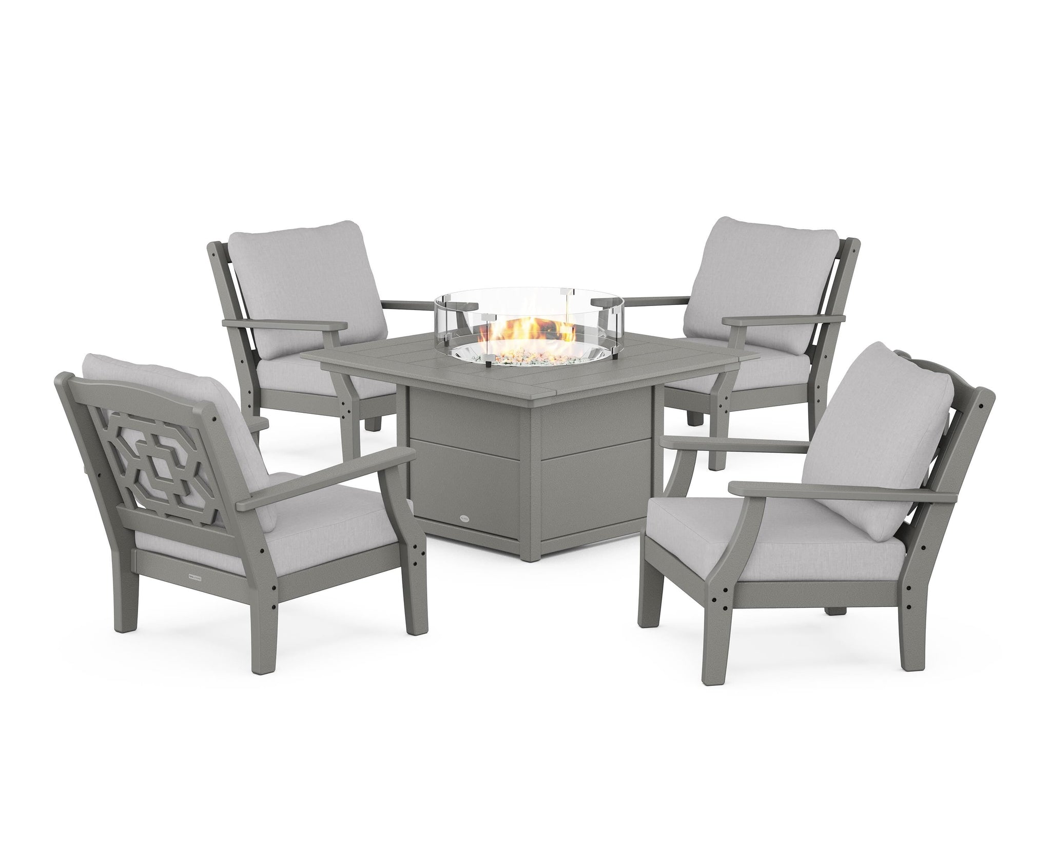 Chinoiserie 5-Piece Deep Seating Set with Fire Pit Table