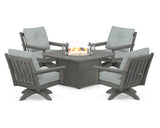 Vineyard 5-Piece Deep Seating Swivel Conversation Set with Fire Pit Table