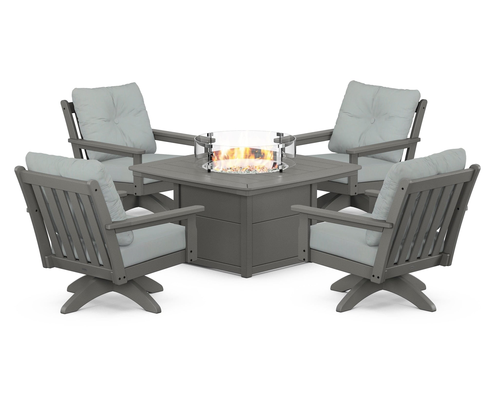 Vineyard 5-Piece Deep Seating Swivel Conversation Set with Fire Pit Table