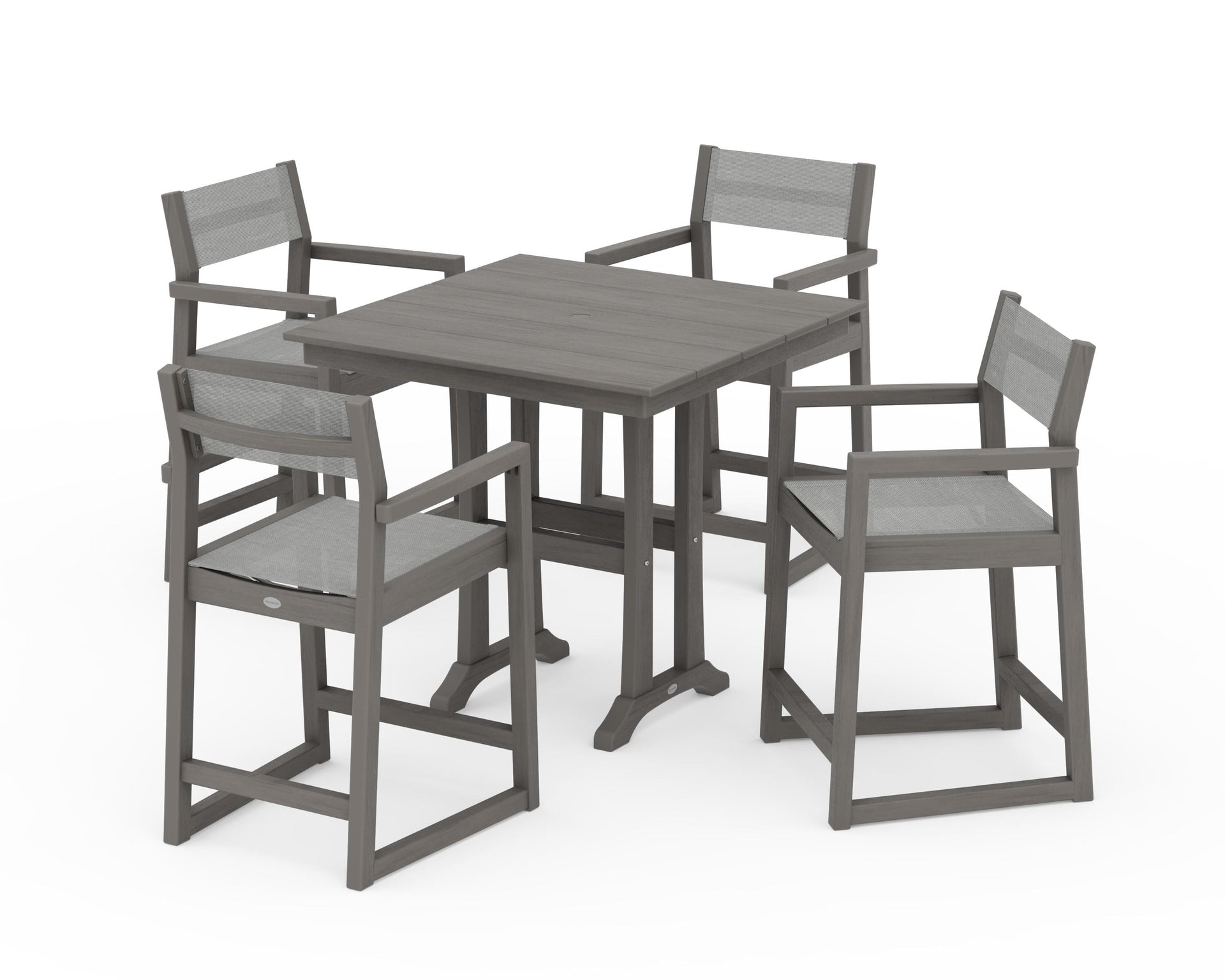 EDGE Sling Arm Chair 5-Piece Farmhouse Counter Set with Trestle Legs