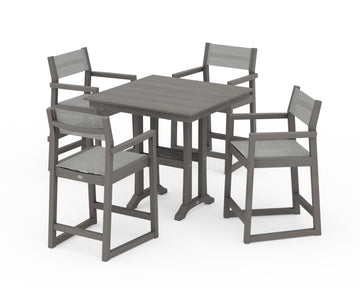 EDGE Sling Arm Chair 5-Piece Farmhouse Counter Set with Trestle Legs