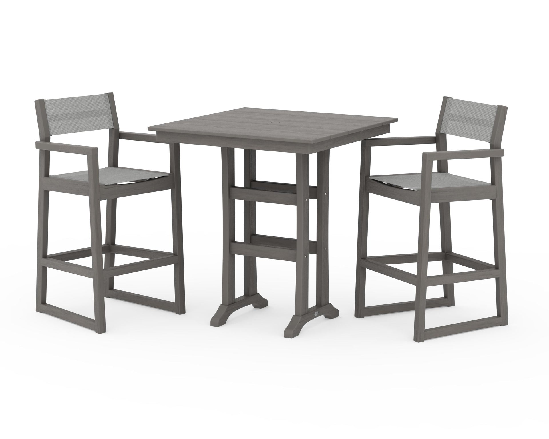 EDGE Sling Arm Chair 3-Piece Farmhouse Bar Set with Trestle Legs