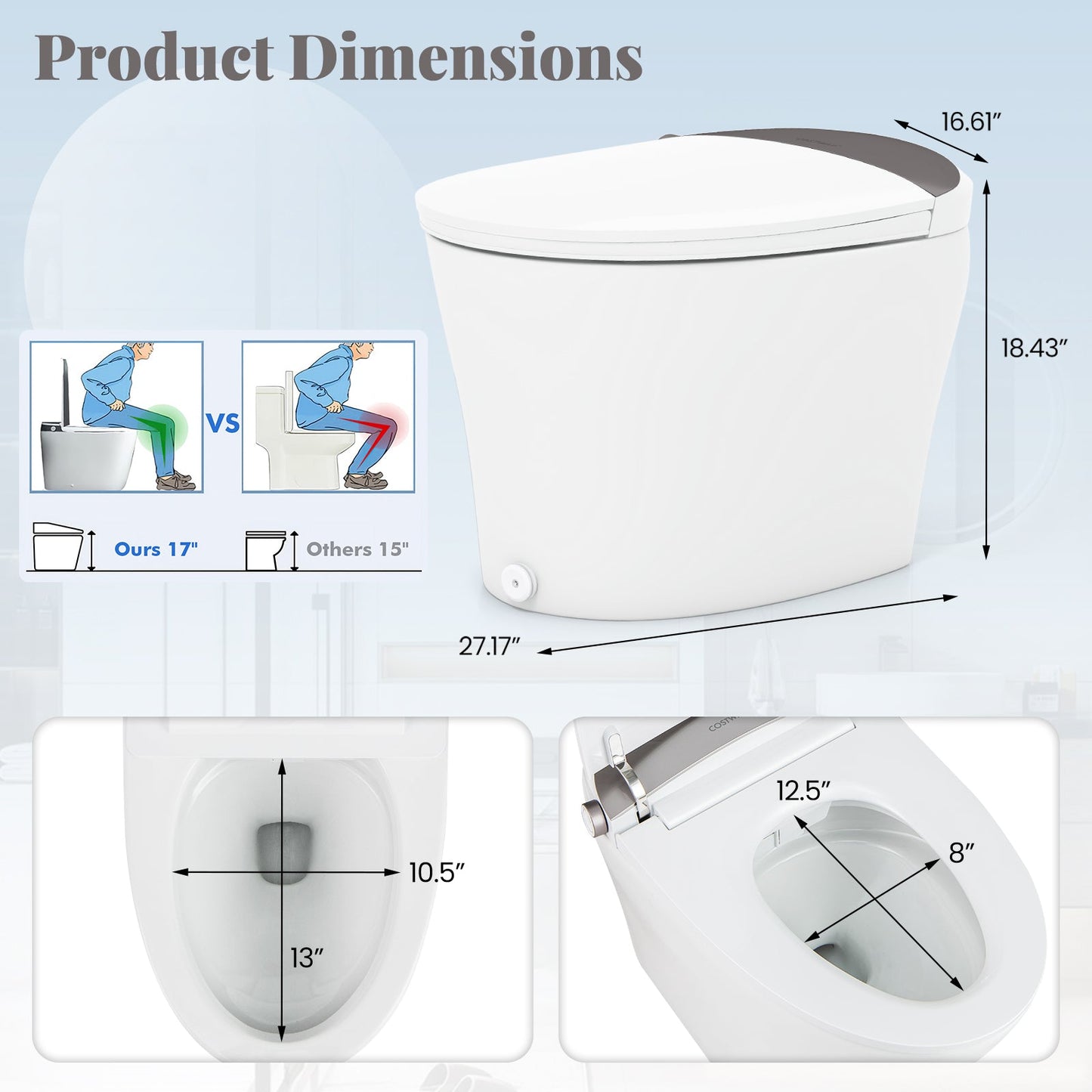 Costway Elongated Smart Toilet Bidet 1.16 GPF Auto Open Lid Heated Seat New