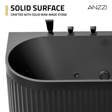 Anzzi Stone Belle Bathtub 67 x 32 in. Flat Bottom Freestanding with Massage Jets and Lights New
