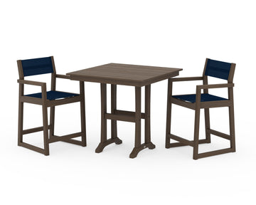 EDGE Sling Arm Chair 3-Piece Farmhouse Counter Set with Trestle Legs
