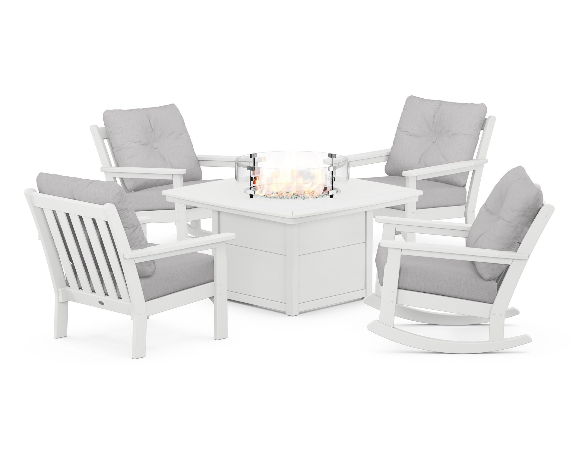 Vineyard 5-Piece Deep Seating Rocking Chair Conversation Set with Fire Pit Table