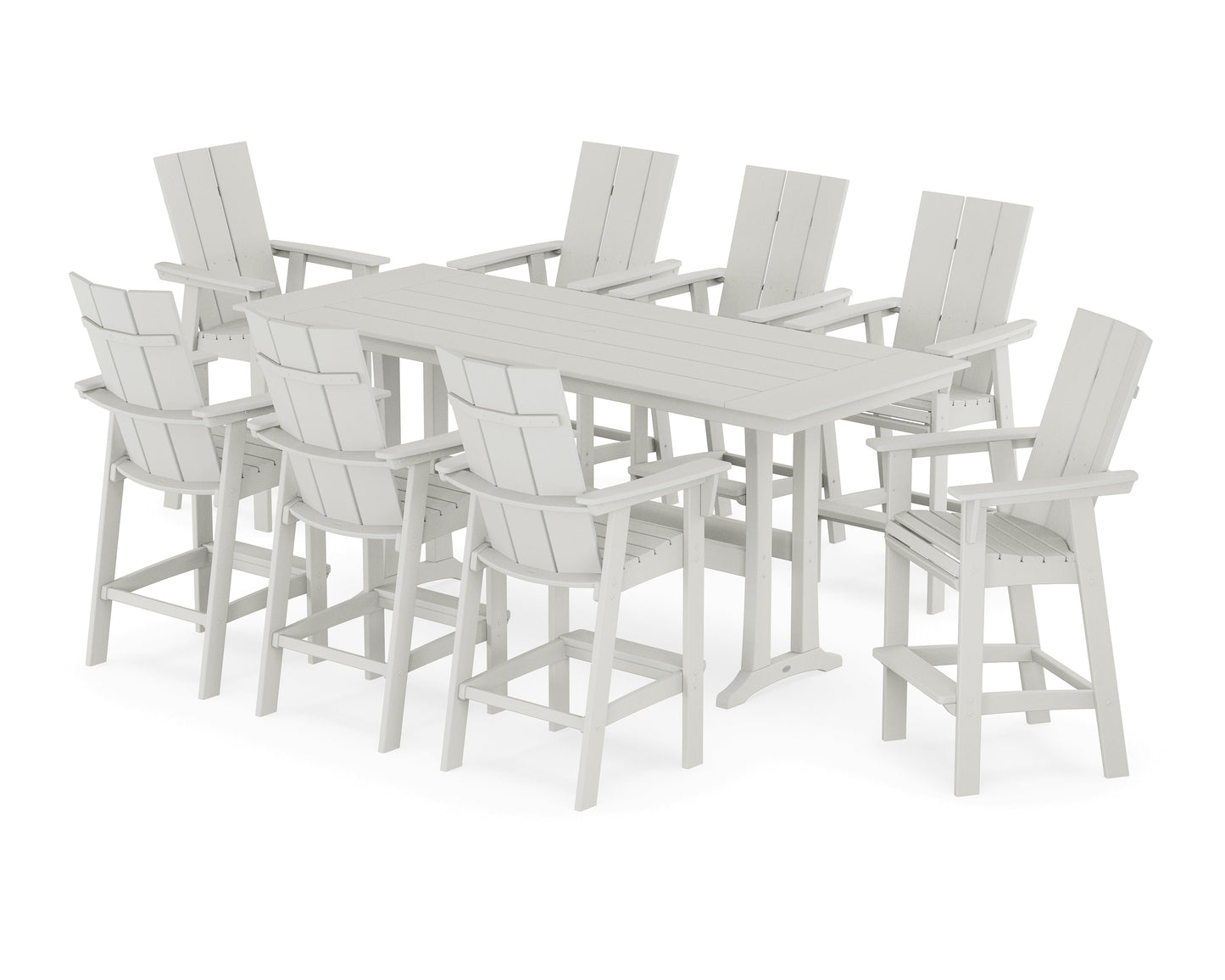 Modern Curveback Adirondack 9-Piece Farmhouse Bar Set with Trestle Legs