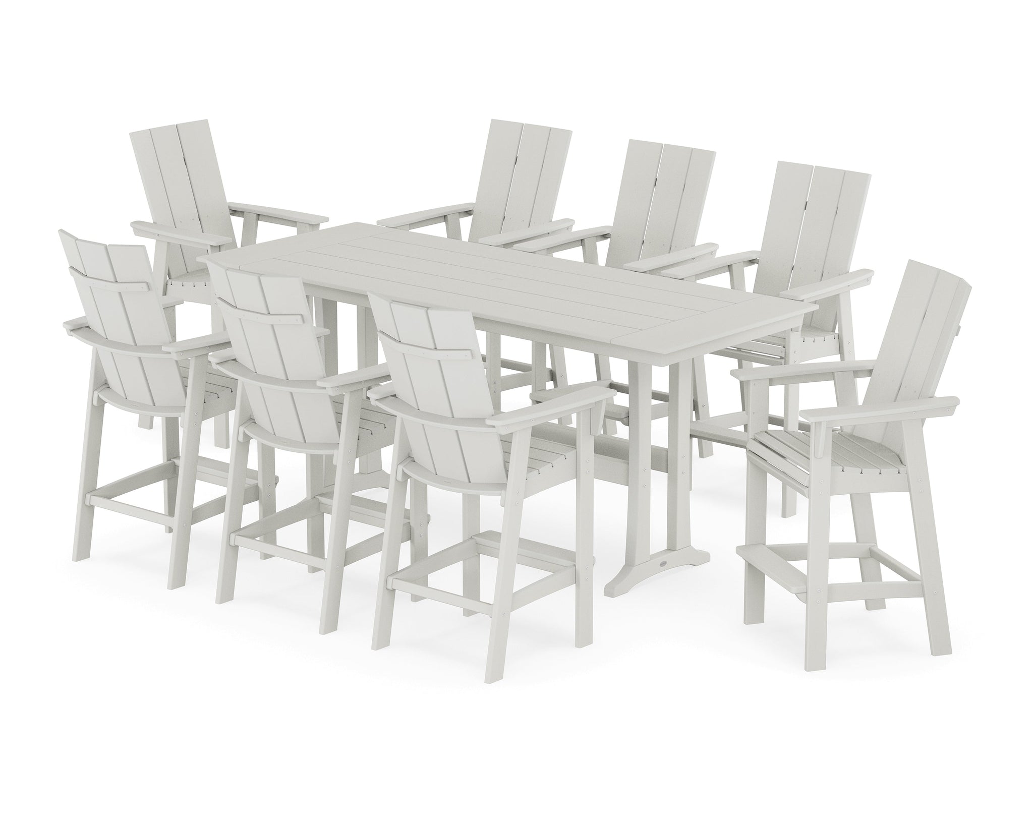 Modern Curveback Adirondack 9-Piece Farmhouse Bar Set with Trestle Legs