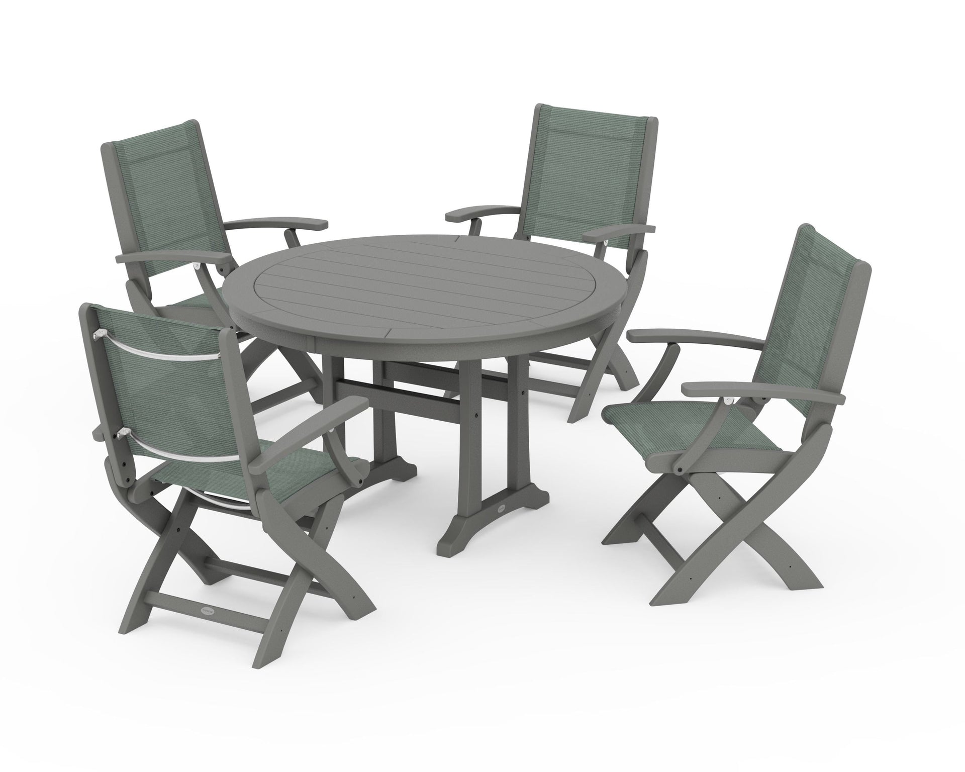 Coastal Folding Chair 5-Piece Round Dining Set with Trestle Legs