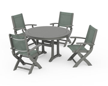 Coastal Folding Chair 5-Piece Round Dining Set with Trestle Legs