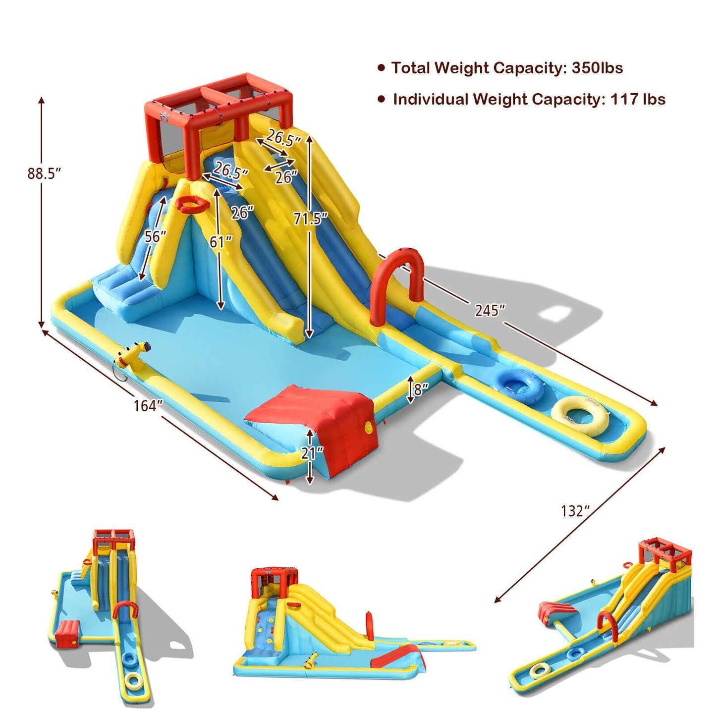 Costway Inflatable Dual Slide Water Park Climbing Bouncer w/ 735W Air Blower 25048361 New