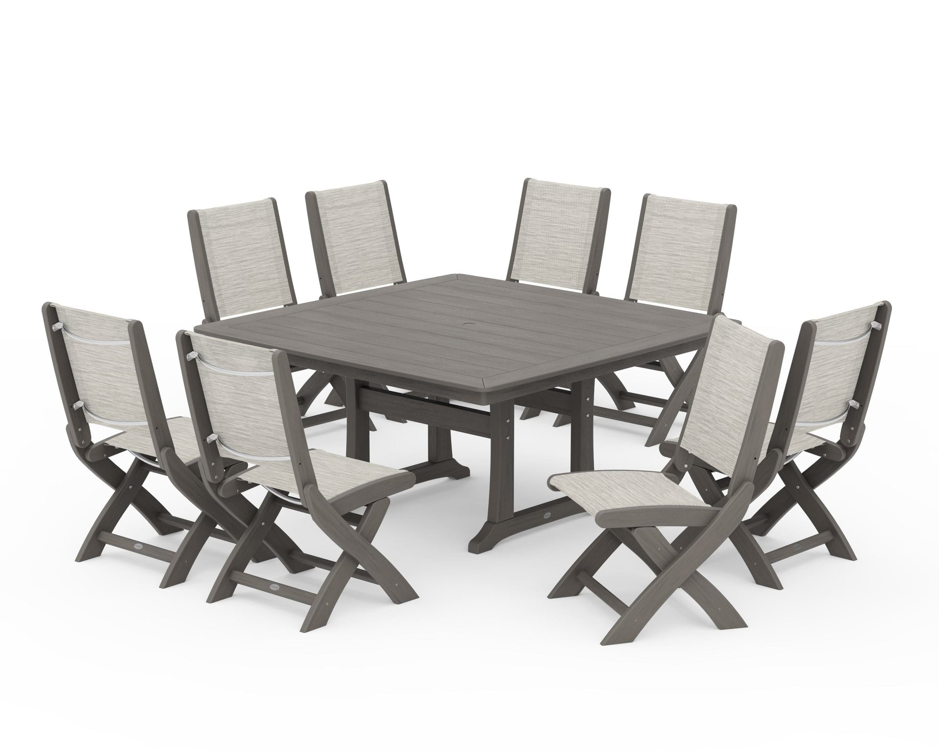 Coastal Folding Side Chair 9-Piece Dining Set with Trestle Legs