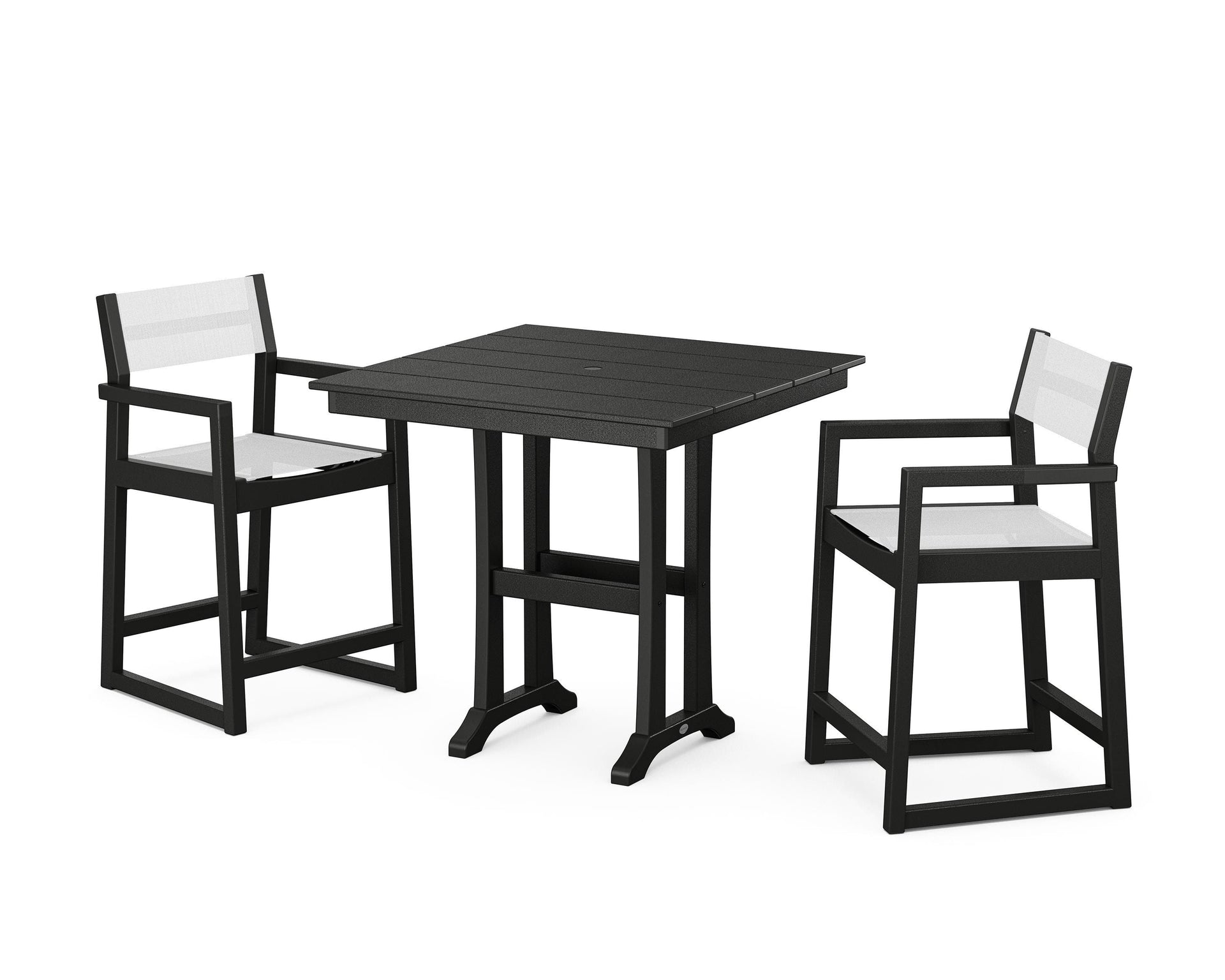 EDGE Sling Arm Chair 3-Piece Farmhouse Counter Set with Trestle Legs