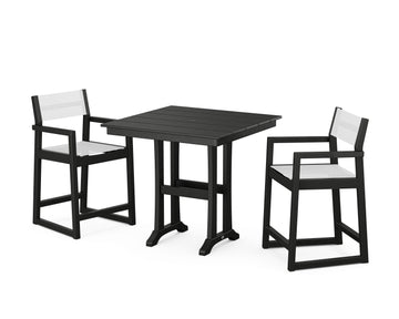 EDGE Sling Arm Chair 3-Piece Farmhouse Counter Set with Trestle Legs