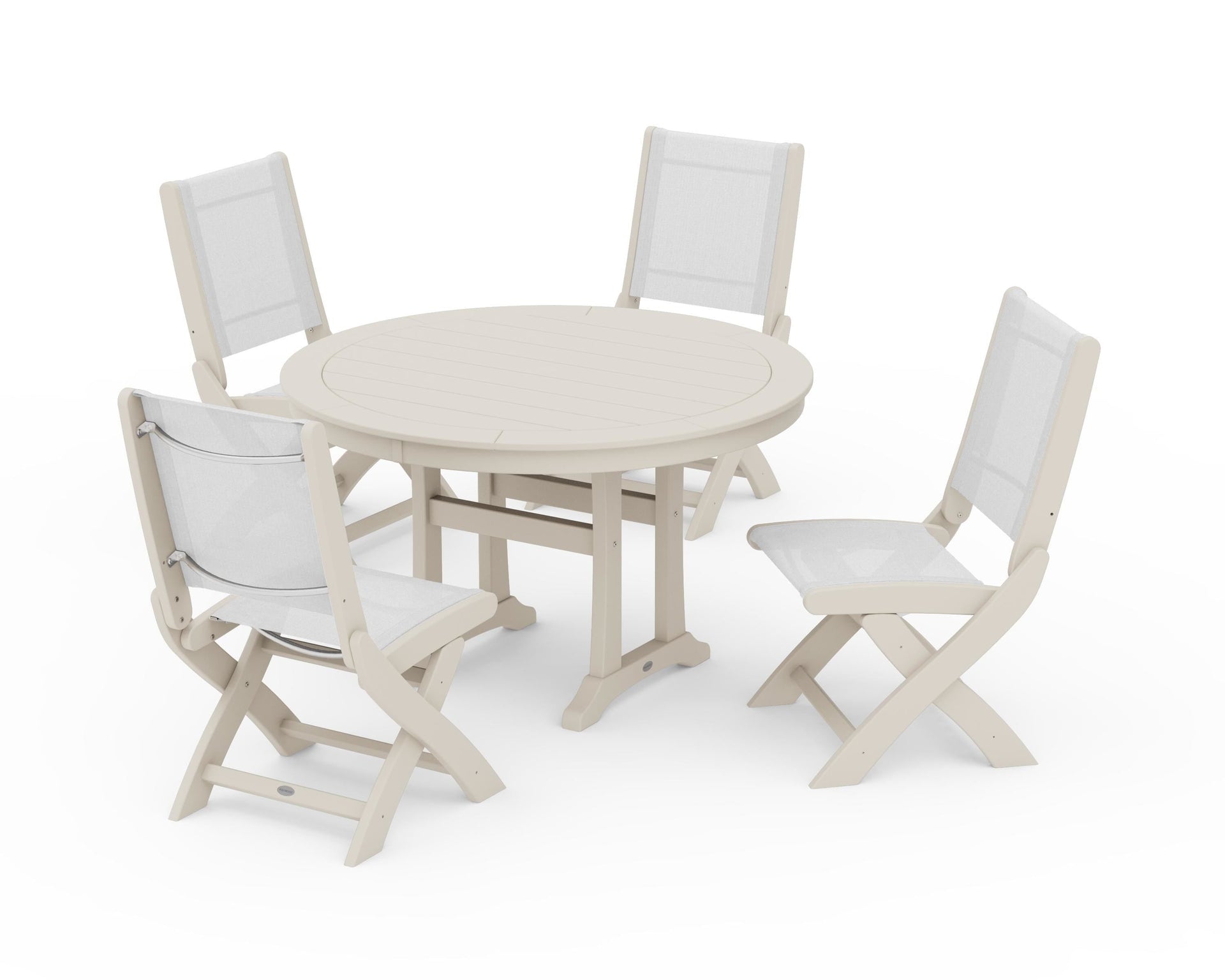 Coastal Folding Side Chair 5-Piece Round Dining Set With Trestle Legs