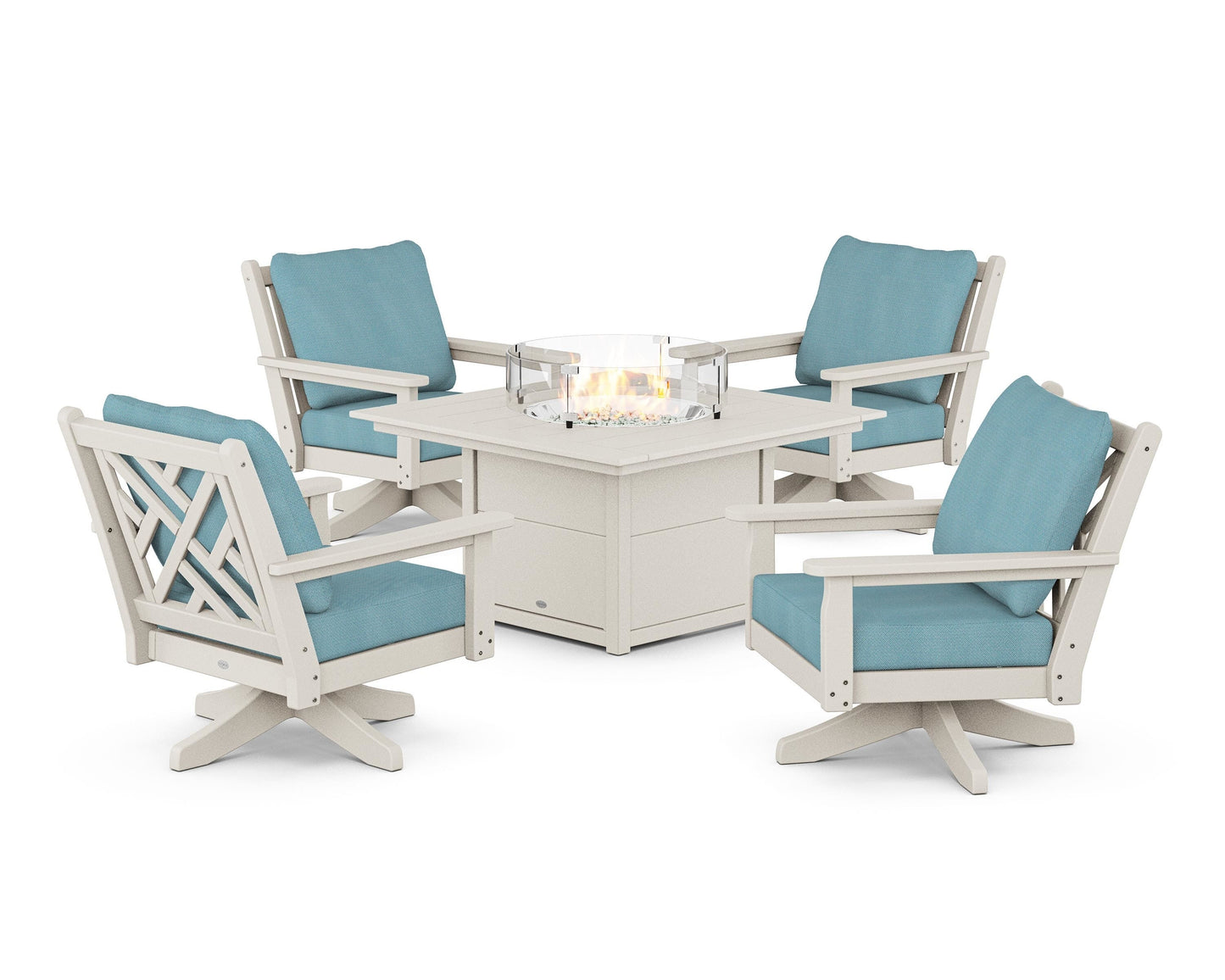 Chippendale 5-Piece Deep Seating Swivel Conversation Set with Fire Pit Table