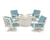 Chippendale 5-Piece Deep Seating Swivel Conversation Set with Fire Pit Table
