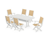 Coastal Folding Chair 7-Piece Farmhouse Dining Set with Trestle Legs