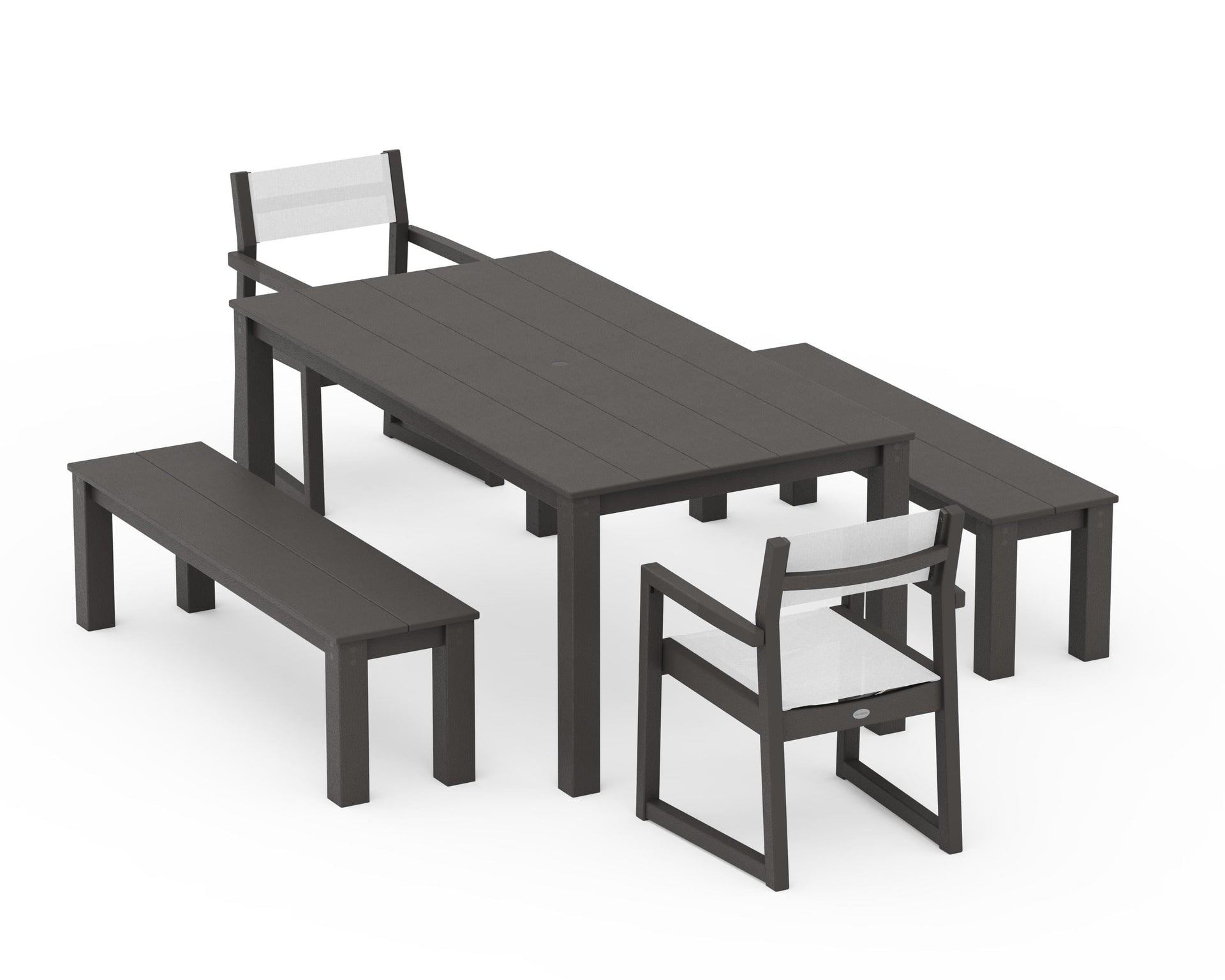 EDGE Sling Arm Chair 5-Piece Parsons Dining Set with Benches